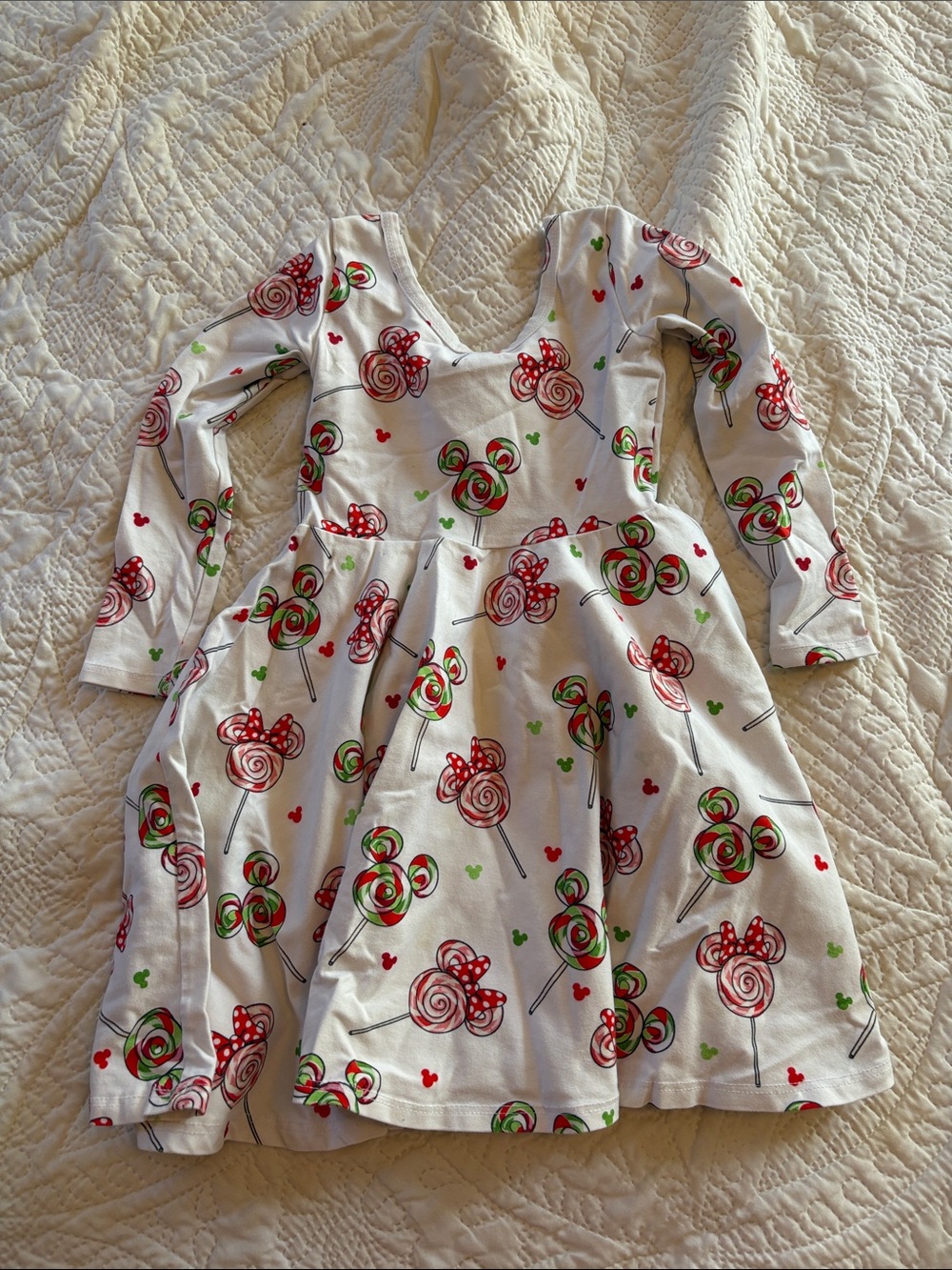 Girls Disney Christmas Lollipop Print Long Sleeve Skater Dress